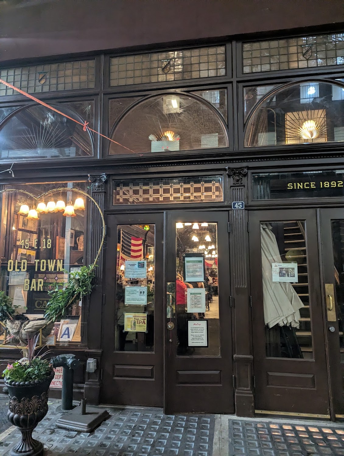 The Old Town Bar shopfront on East 18th Street, since 1892